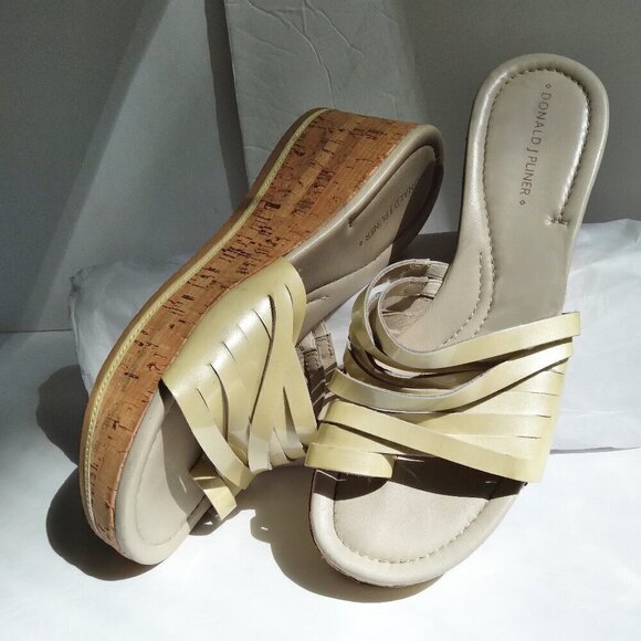 Citron 'Sheena2' Strappy Distressed Textured Cork Wedge Slide Sandals Sz 7.5 - Picture 1 of 9